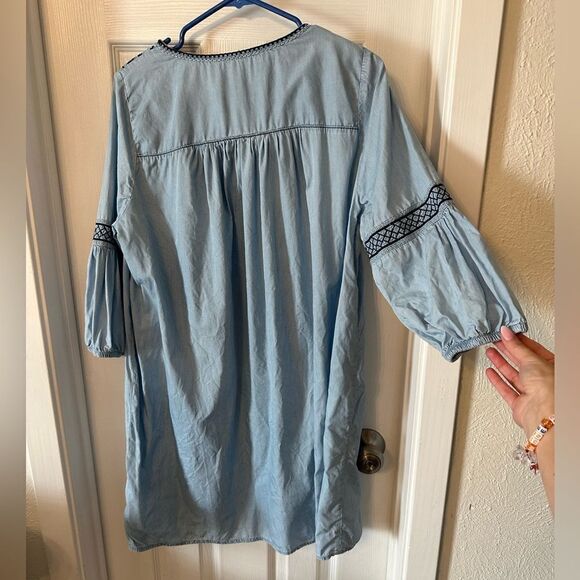 H&M LIGHT DENIM BLUE Embroidered Dress Tassle 10 - Picture 7 of 12